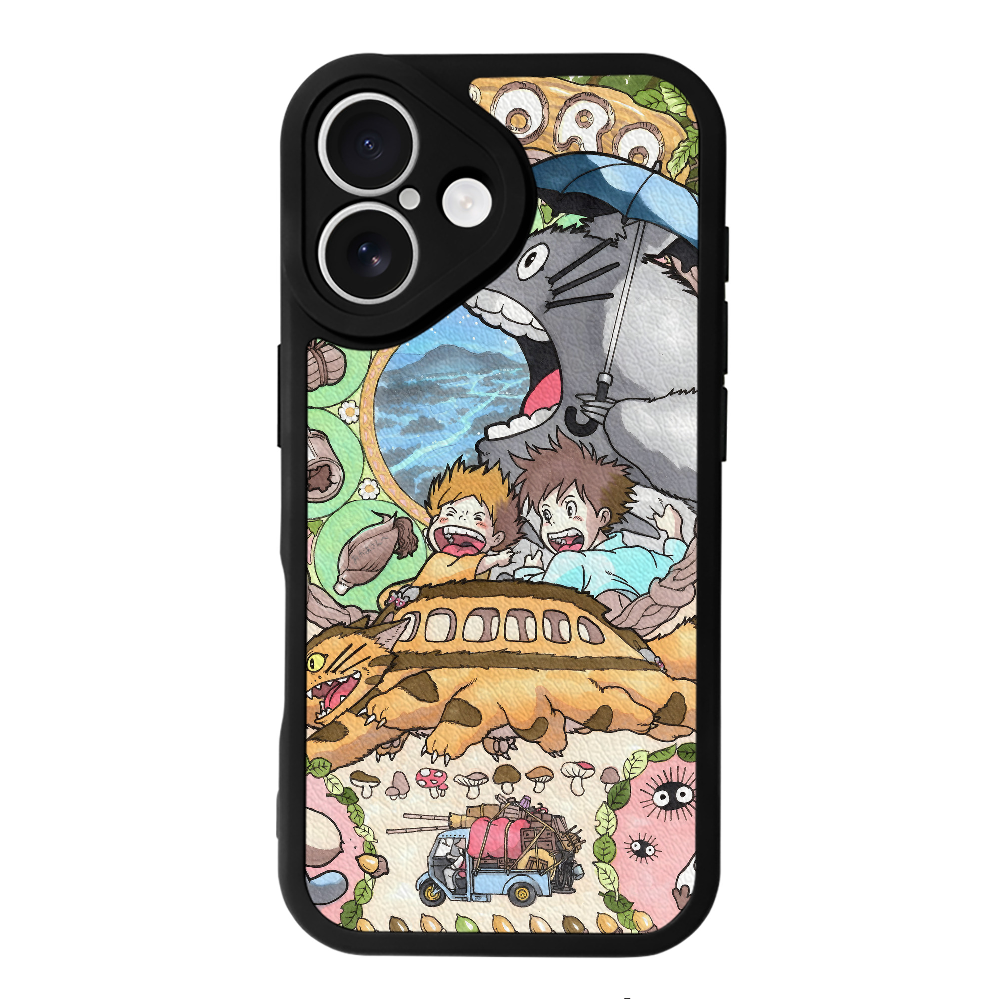 となりのトトロ 草壁メイ 草壁サツキ My Neighbor Totoro Satsuki Kusakabe Mei Kusakabe 【iPhone 16シリーズ対応】シリコンスマホケース（レザー調） 材質：シリコン